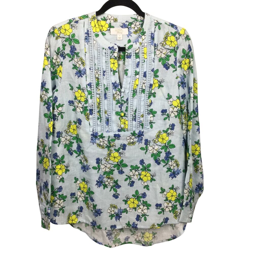 Charter Club Luxury Cottagecore Floral Linen Split Neck Light Academia Top S
